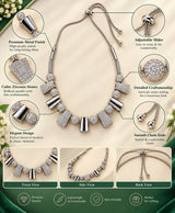 Silver Geometric Crystal Necklace & Earrings Set