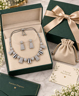 Silver Geometric Crystal Necklace & Earrings Set