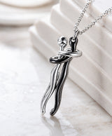 Silver-Tone Couple Embrace Pendant Necklace for Women