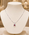 Silver-Tone Ruby Red Cushion Pendant Necklace