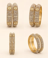 Silver Cream Floral Crystal Bangles