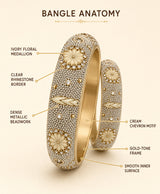 Silver Cream Floral Crystal Bangles