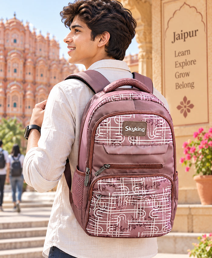 Skyking Blush Mauve Printed Multi-Compartment Backpack