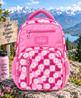 Sky High Daisy Charm Pink Checkered School Backpack for Girls