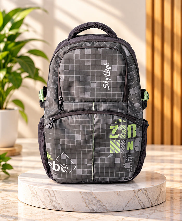 Sky High Grid Zone Grey & Black Multi-Compartment Backpack