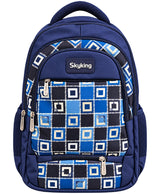 Sky High Skyking Geometric Check Navy Blue School Backpack
