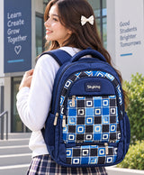 Sky High Skyking Geometric Check Navy Blue School Backpack