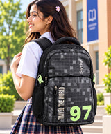Sky High Travel The World 97 Black Checkered School Backpack