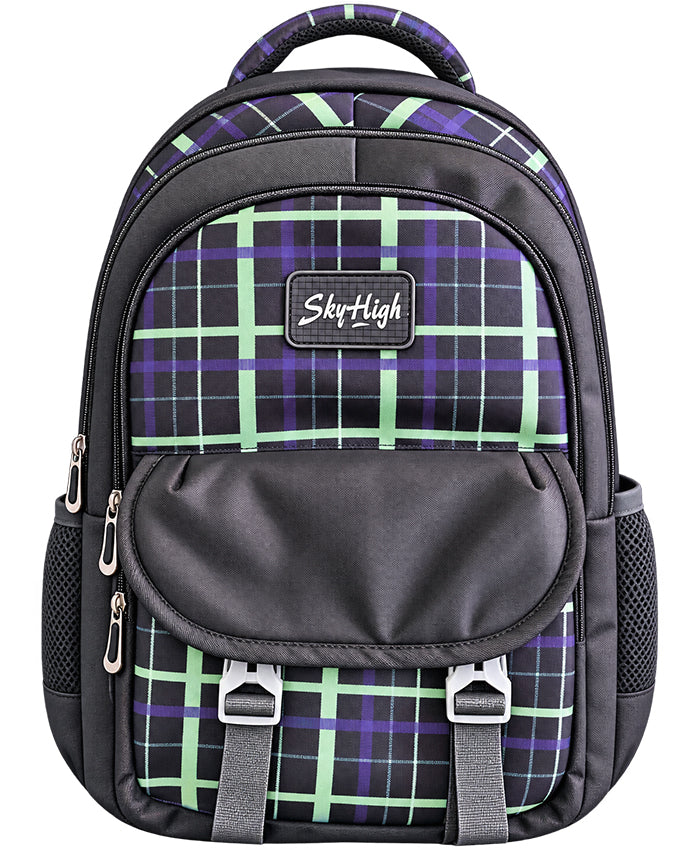 Sky High Urban Plaid Black Multi-Compartment School Backpack