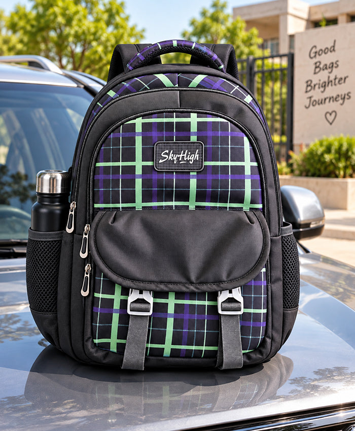 Sky High Urban Plaid Black Multi-Compartment School Backpack