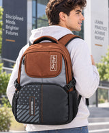 Sky High Urban Trek Brown & Grey Multi-Compartment Backpack