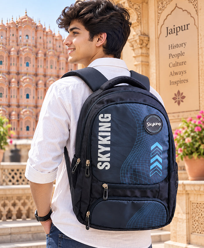 Skyking Dynamic Grid Navy Blue Multi-Compartment Backpack