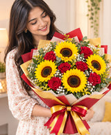 Sunflowers & Red Roses – 5 Sunflowers + 6 Red Roses