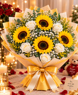 Sunflowers & White Flowers – 5 Sunflowers + 6 White Flowers