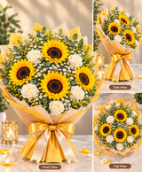 Sunflowers & White Flowers – 5 Sunflowers + 6 White Flowers