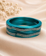 Teal Elegance Crystal-Studded Designer Lac Bangle Set
