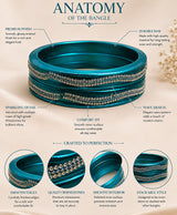 Teal Elegance Crystal-Studded Designer Lac Bangle Set