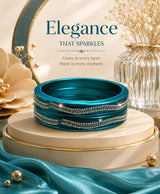 Teal Elegance Crystal-Studded Designer Lac Bangle Set