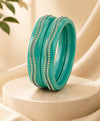 Teal Green Crystal-Embellished Lac Bangle Set