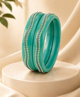 Teal Green Crystal-Embellished Lac Bangle Set