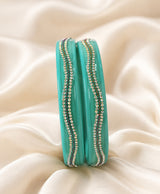 Teal Green Crystal-Embellished Lac Bangle Set