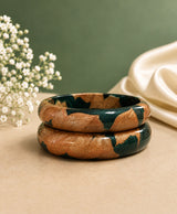 Teal Green & Antique Gold Statement Lac Bangles Set