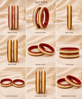 Traditional Red Pearl & Gold Kundan-Style Lac Bangles
