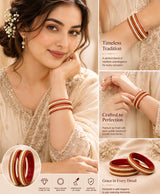 Traditional Red Pearl & Gold Kundan-Style Lac Bangles