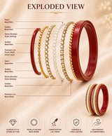 Traditional Red Pearl & Gold Kundan-Style Lac Bangles