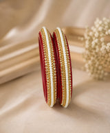 Traditional Red Pearl & Gold Kundan-Style Lac Bangles