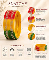 Tricolor Red Yellow Green Crystal-Embellished Designer Lac Bangle Set