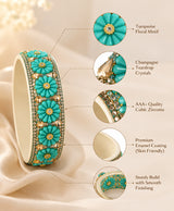 Turquoise Floral Embellished Designer Bangle