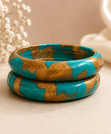 Turquoise & Antique Gold Hand-Painted Statement Lac Bangles