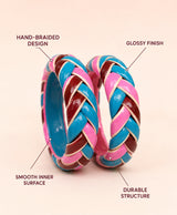 Turquoise Pink Maroon Braided Enamel Lac Bangles