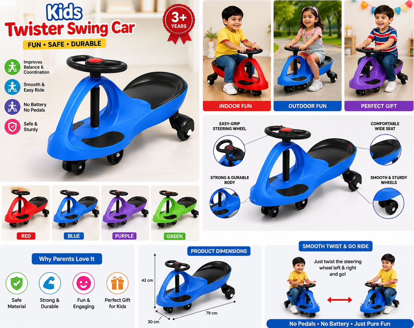 Twister Ride-On Swing Car for Kids