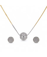 Two-Tone Pavé Ball Pendant Necklace & Stud Earrings Set – Elegant Fashion Jewellery