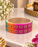 Vibrant Multicolor Rhinestone Lac Bangle Set