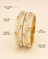 White Pearl Gold Vine Embellished Bangles