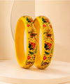 Yellow Floral Enamel Lac Bangles