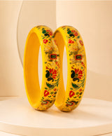Yellow Floral Enamel Lac Bangles