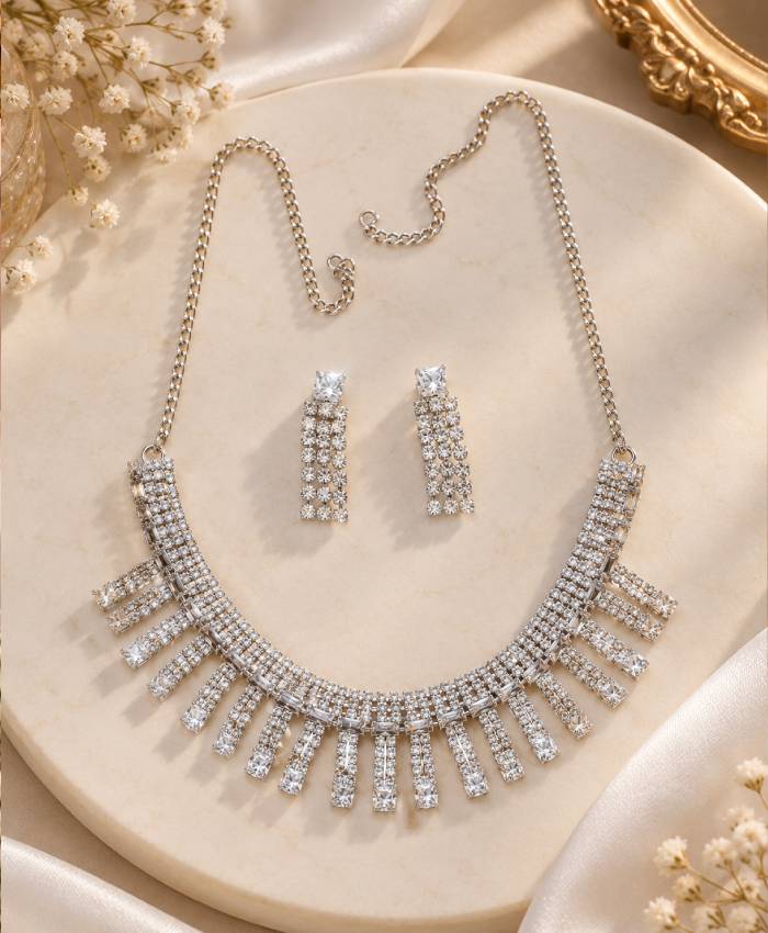 Celestial Cascade Crystal Necklace & Earrings Set
