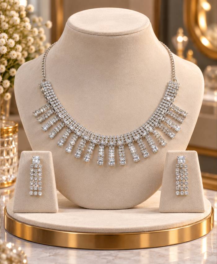 Celestial Cascade Crystal Necklace & Earrings Set