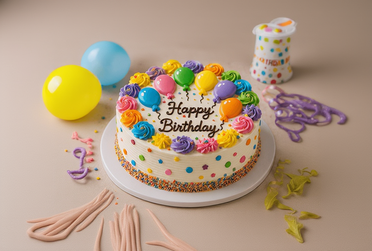 Colorful Balloon Vanilla Birthday Cake