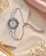 Crystal Charm Bracelet Watch – Elegant Silver-Tone Quartz Hand Watch