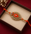 Orange Kundan Designer Rakhi
