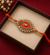 Orange Kundan Designer Rakhi