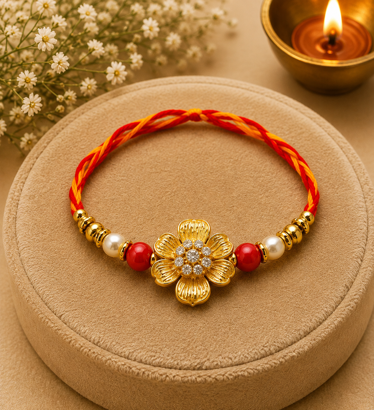 Golden Floral Crystal Designer Rakhi