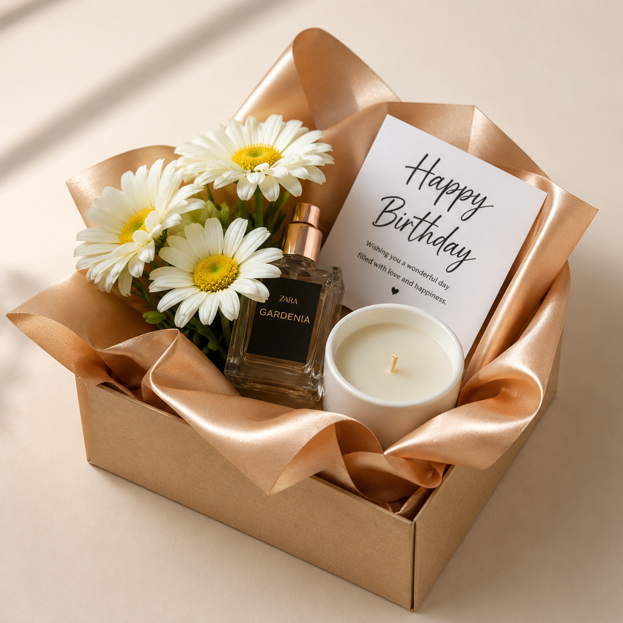 Elegant Daisy Perfume & Candle Birthday Gift Basket
