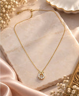 Elegant Gold Bow & Crystal Circle Pendant Necklace