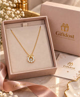 Elegant Gold Bow & Crystal Circle Pendant Necklace